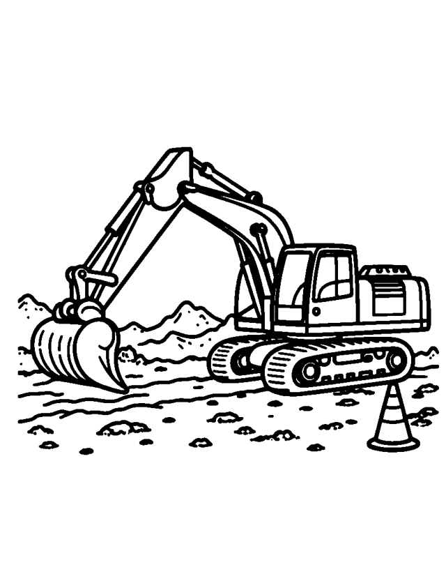 Bagger auf der Baustelle — einfaches Ausmalbild für Kleinkinder
