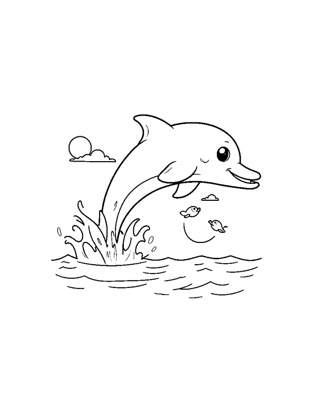 Jumping Dolphin — simple coloring page for toddlers