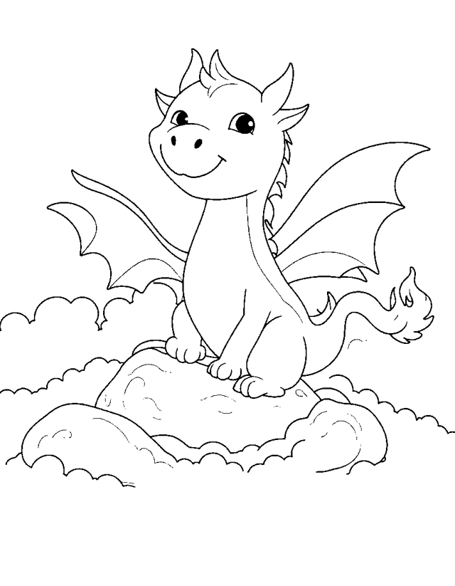 Freundlicher Drache — einfaches Ausmalbild für Kleinkinder