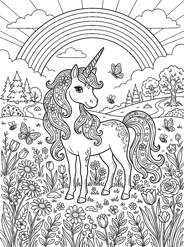 Unicorn in a Flower Meadow