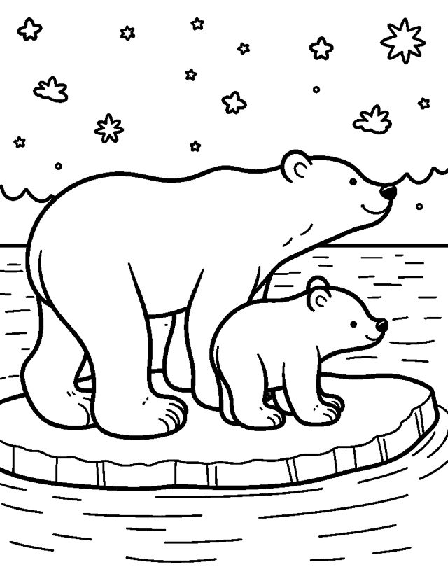 Eisbär auf der Eisscholle — einfaches Ausmalbild für Kleinkinder
