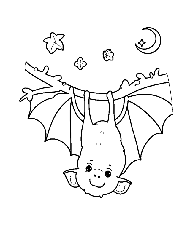 Fledermaus bei Nacht — einfaches Ausmalbild für Kleinkinder