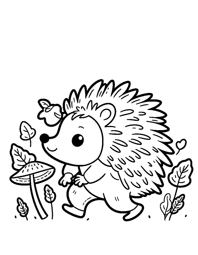 Igel im Herbstlaub — einfaches Ausmalbild für Kleinkinder