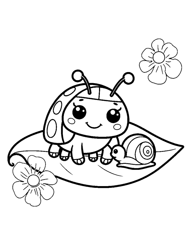 Ladybug on a Leaf — simple coloring page for toddlers