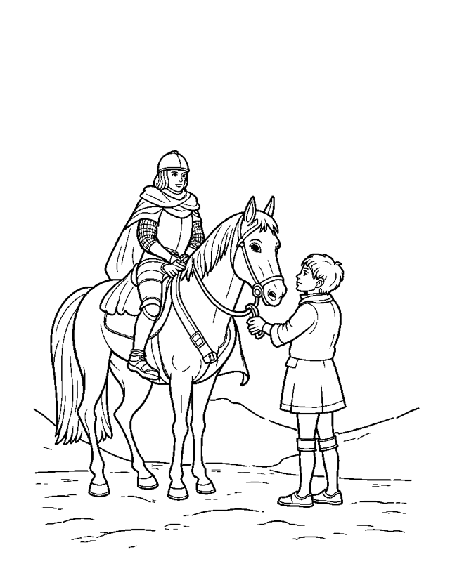 Sankt Martin auf dem Pferd — einfaches Ausmalbild für Kleinkinder