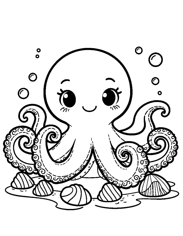 Fröhlicher Oktopus — einfaches Ausmalbild für Kleinkinder