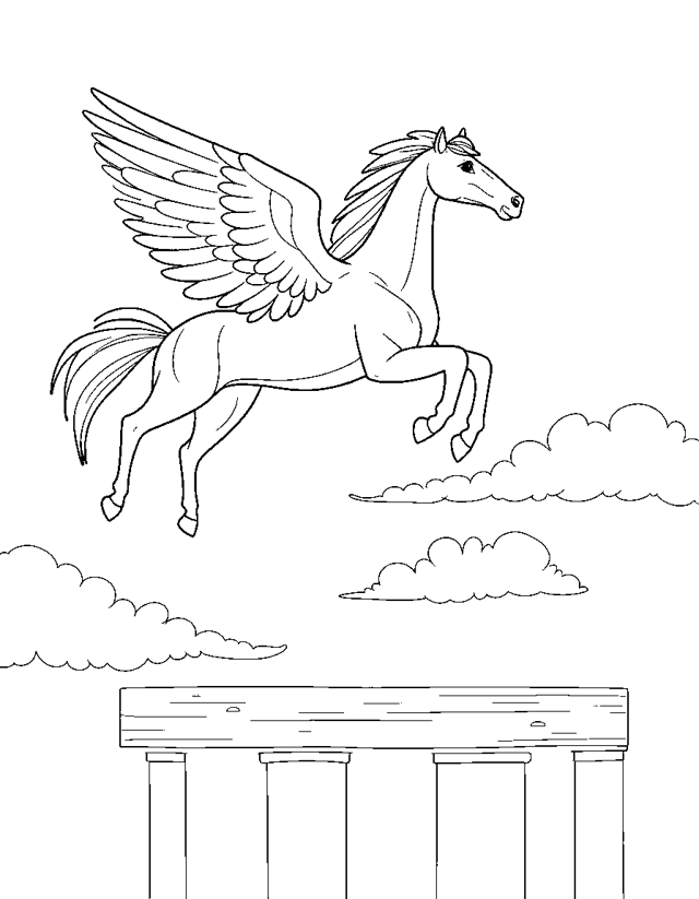 Pegasus, das fliegende Pferd — einfaches Ausmalbild für Kleinkinder