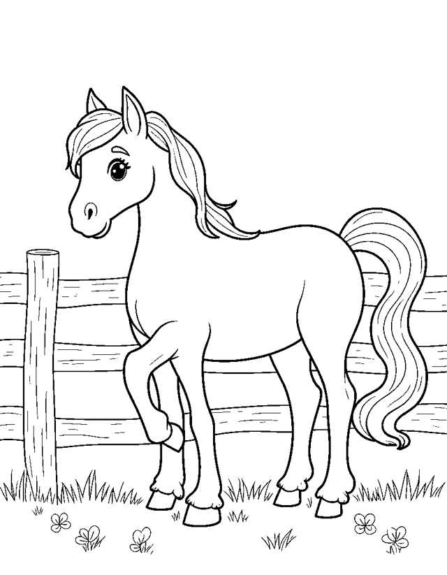 Horse in the Paddock — simple coloring page for toddlers
