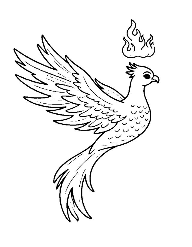 Phönix, der Feuervogel — einfaches Ausmalbild für Kleinkinder