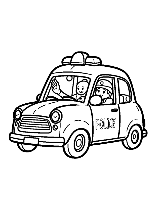 Polizeiauto auf Streife — einfaches Ausmalbild für Kleinkinder
