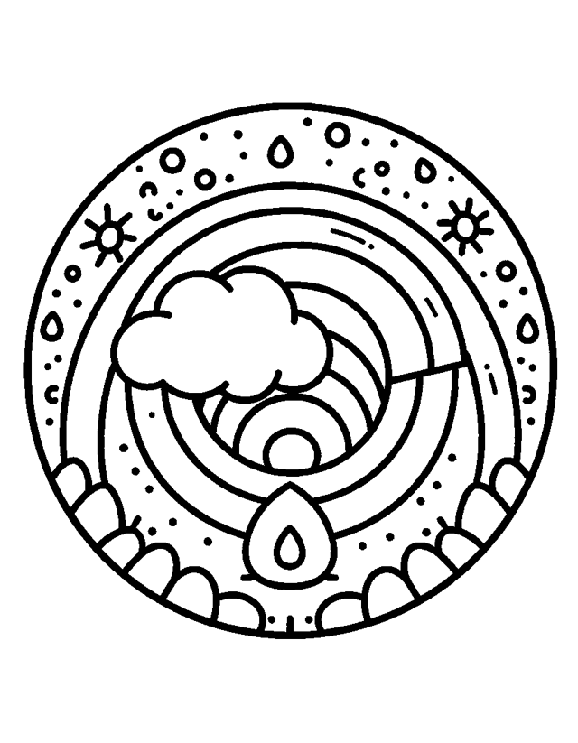 Regenbogen-Mandala — einfaches Ausmalbild für Kleinkinder