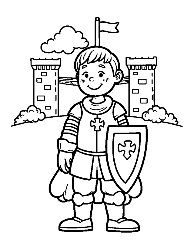 Tapferer Ritter — einfaches Ausmalbild für Kleinkinder