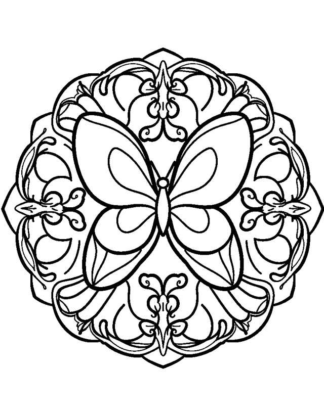 Schmetterling-Mandala — einfaches Ausmalbild für Kleinkinder