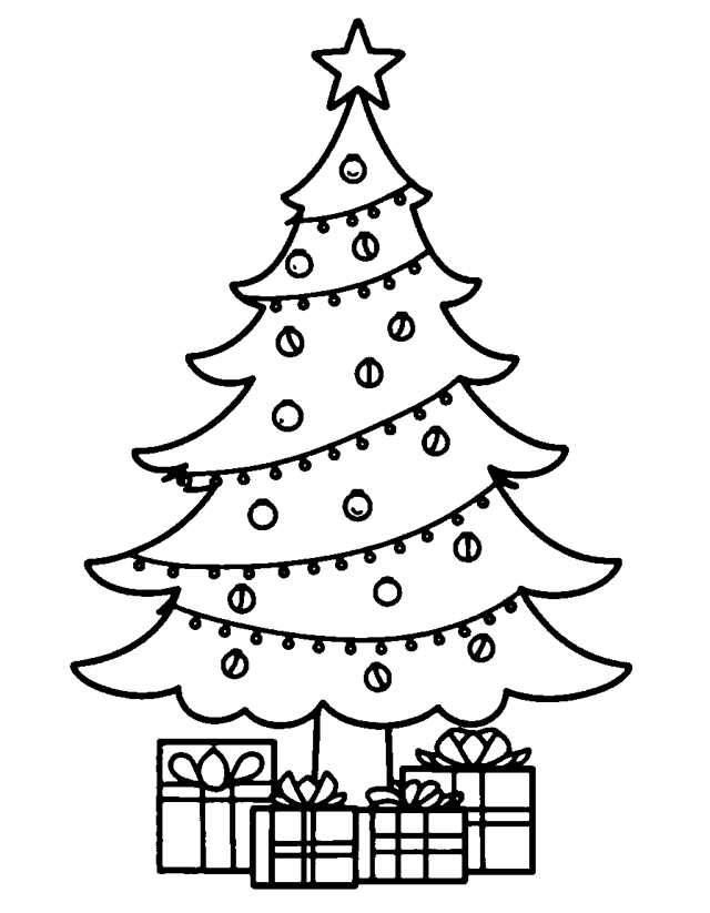 Geschmückter Weihnachtsbaum — einfaches Ausmalbild für Kleinkinder