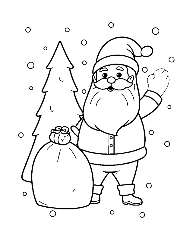 Weihnachtsmann mit Geschenkesack — einfaches Ausmalbild für Kleinkinder